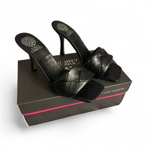 Vince Camuto Black Woven Heeled Mules